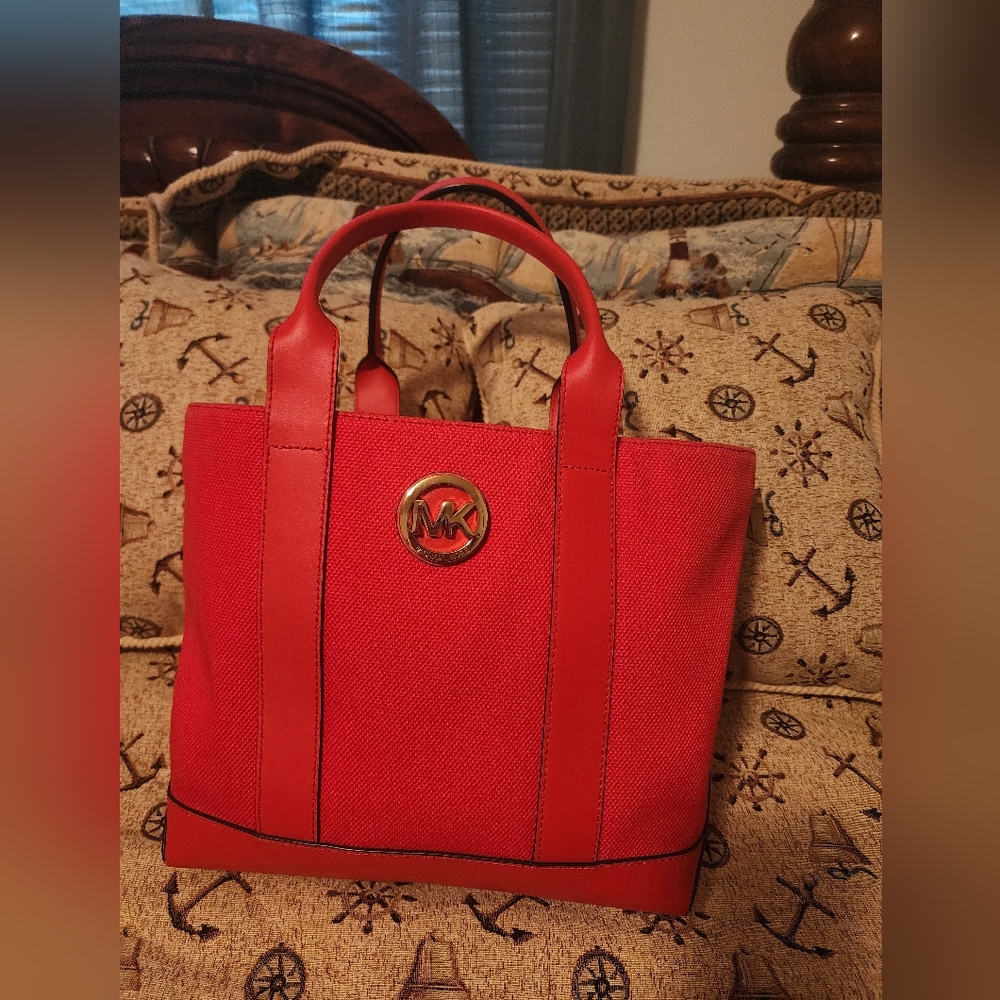 Michael Kors Red Tote Bag with Iconic MK Logo